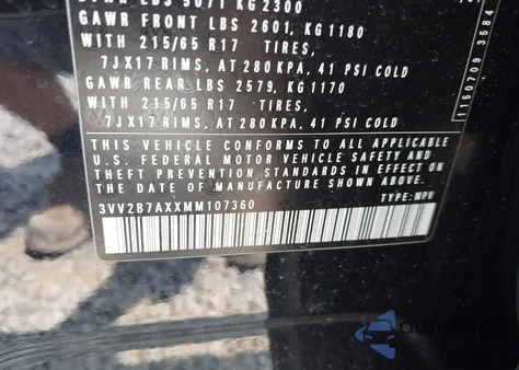 2021 Volkswagen Tiguan Se/Se R-Line Black/Sel from USA, damaged, VIN 3VV2B7AXXMM107360